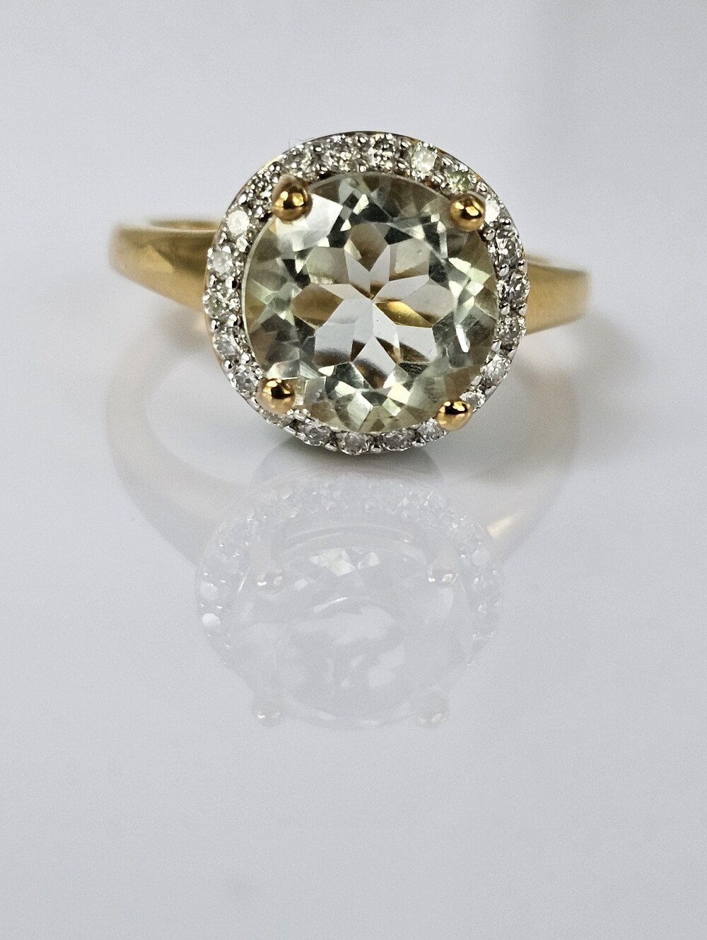 Natural Round Prasiolite & Moissanite Vermeil Ring Size 8! New